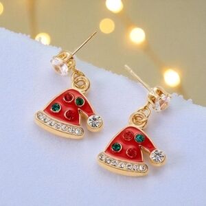 Fun Red and Gold Santa Hat Christmas Earrings